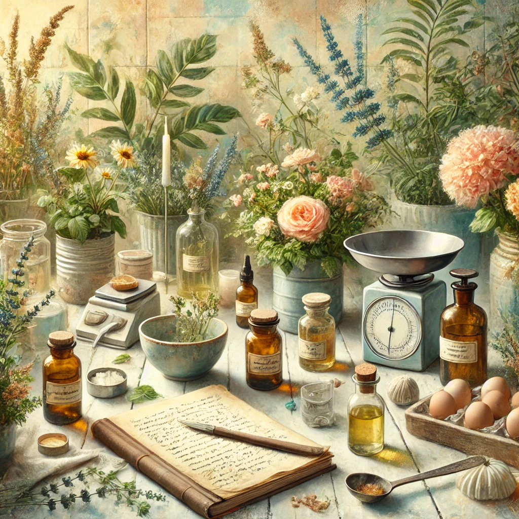 Banner ilustrativo de um ambiente sereno e harmonioso, representando a criação de cosméticos naturais caseiros.